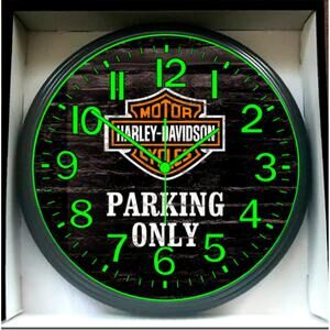 Harley-Davidson Parking Only Glow In The Dark Wall Clock New!